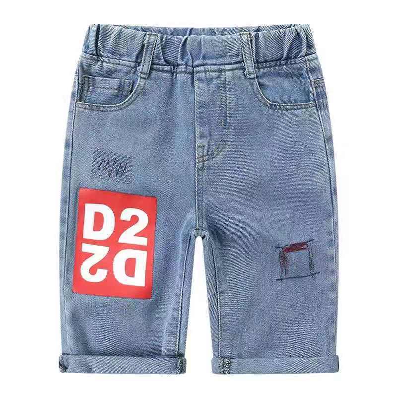 37758-夏季儿童七分裤新款中裤男童牛仔裤儿童马裤男孩子短裤韩版童裤-详情图