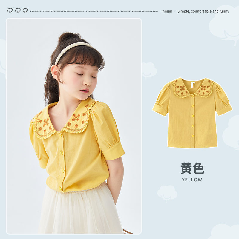 Inman children's clothing girls shirt cotton short-sleeved children's shirt doll collar female student top 2022 summer new