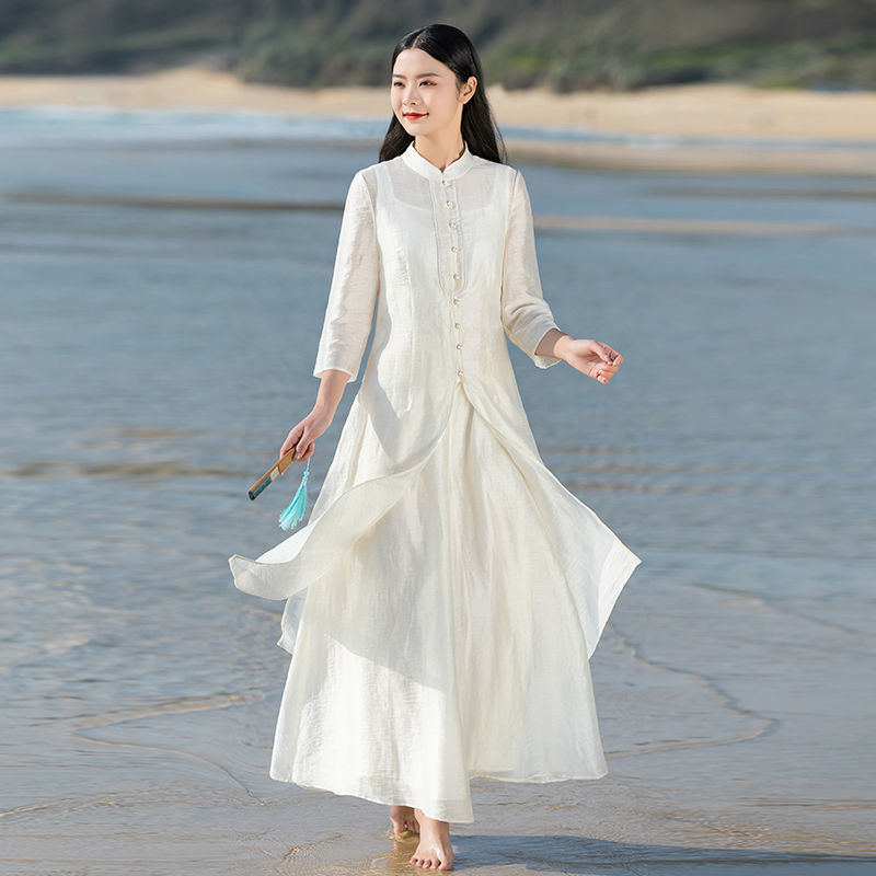 中式禅意茶服套装2021夏季新款唐装中国风女装汉服改良版旗袍上衣