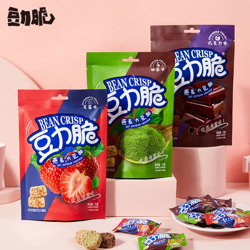 37706-豆力脆燕麦雪花酥70g*6包抹茶草莓巧克力味网红零食小吃糕点-详情图