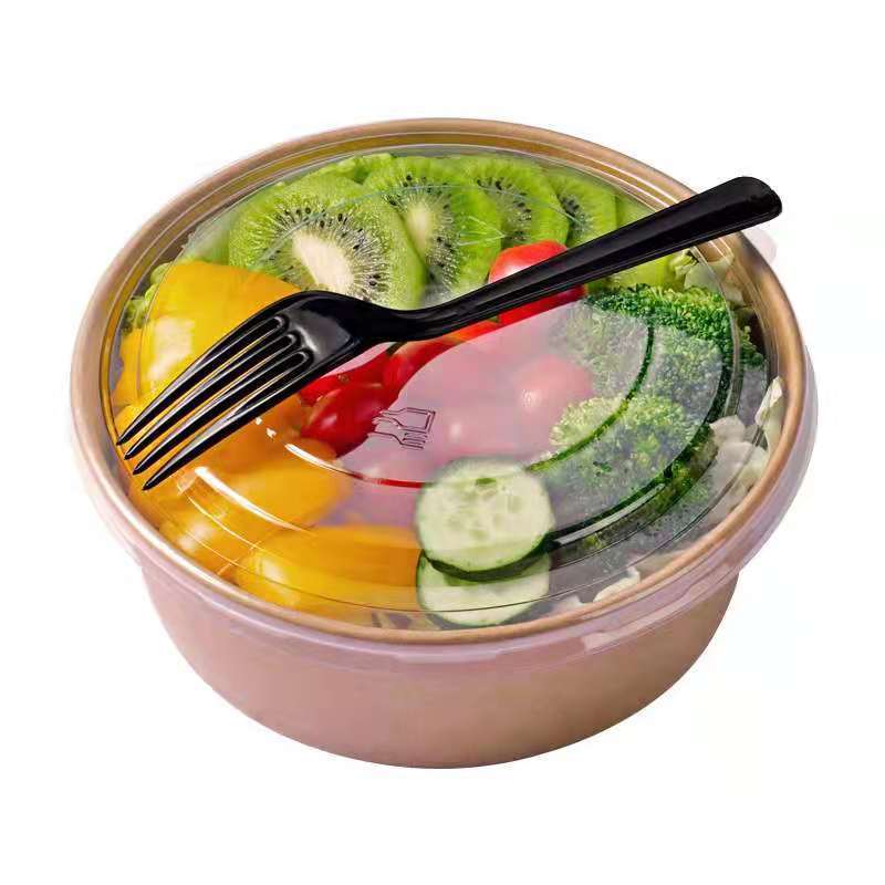 圆形一次性打包盒牛皮纸餐盒加厚环保外卖饭盒快餐便当盒纸碗带盖 虎窝拼