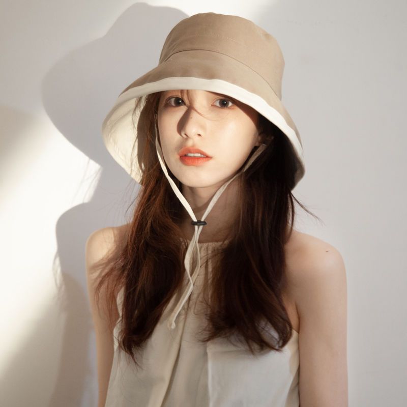 韩版女夏遮脸大沿渔夫帽日本双面防晒太阳帽防紫外线折叠遮阳帽子