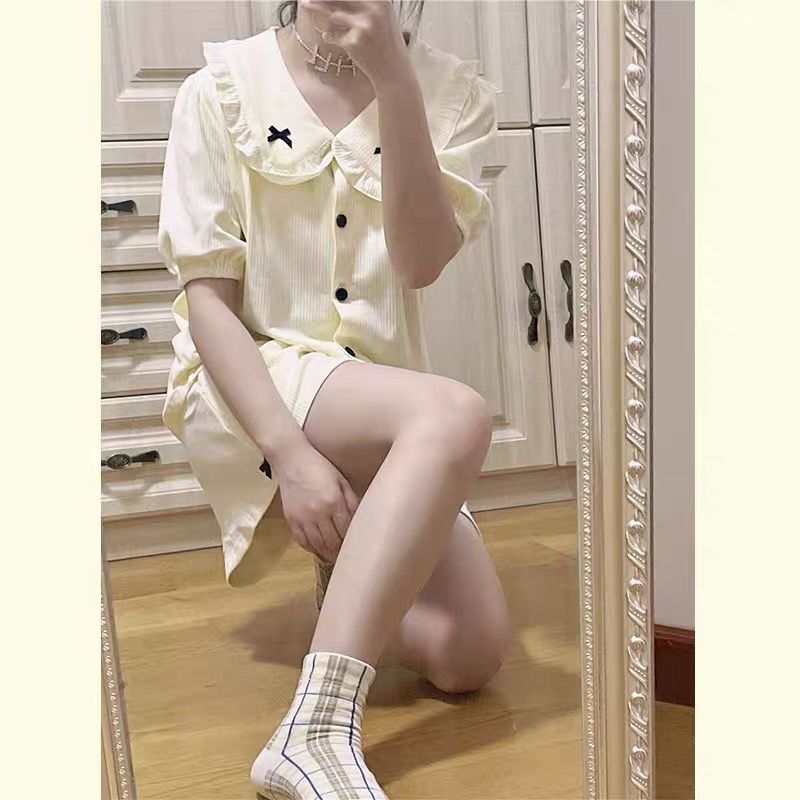 Internet celebrity pajamas women's summer thin section short-sleeved students cute ins style high-value summer home service suit