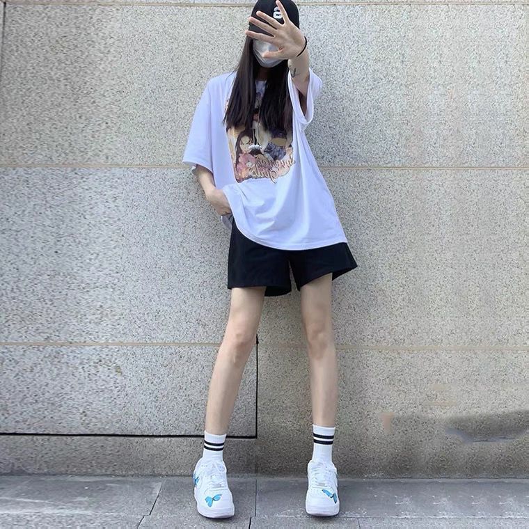 Summer thin cropped shorts women's loose wide legs thin sports versatile student Korean straight casual pants trend