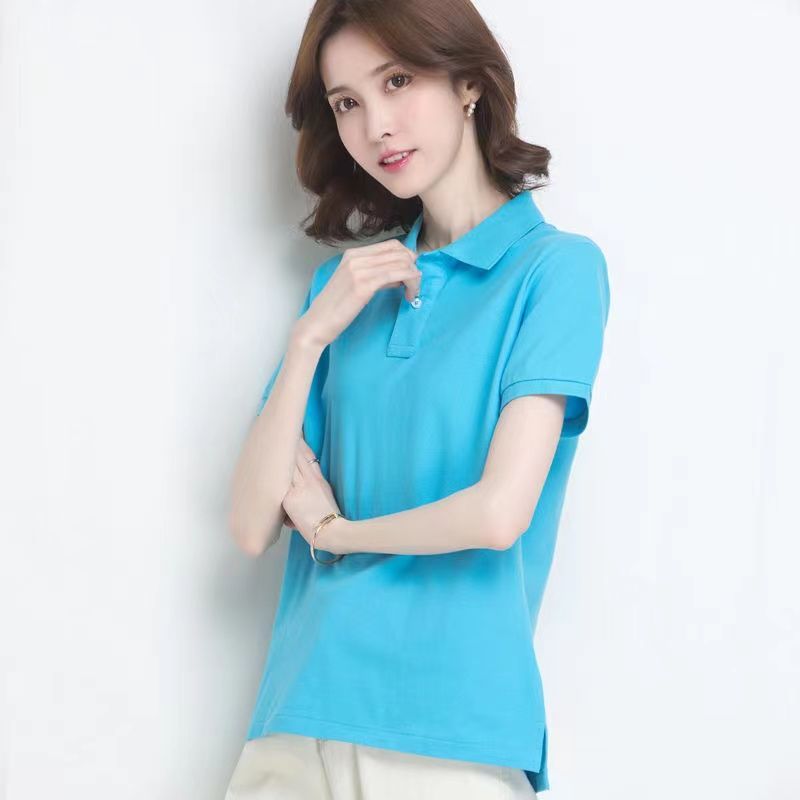 54311-短袖女2021新款潮纯棉休闲运动韩宽女新款翻领T恤上衣女款POLO领-详情图