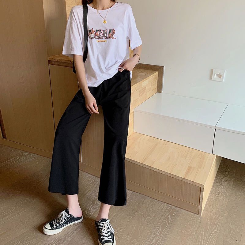 Wide-leg pants for women, loose and slim, autumn and winter velvet thickened nine-point pants, high-waisted straight-leg pants, sports and casual pants