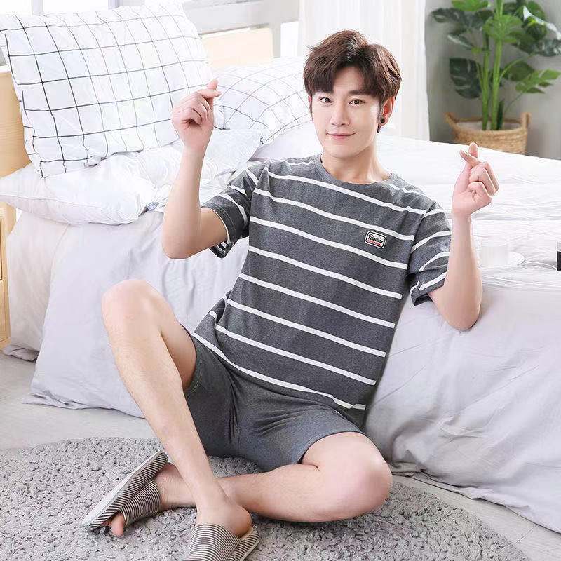 Pajamas men's cotton short sleeve long sleeve pajamas men's summer thin style spring and autumn can wear out home clothes pajamas suit