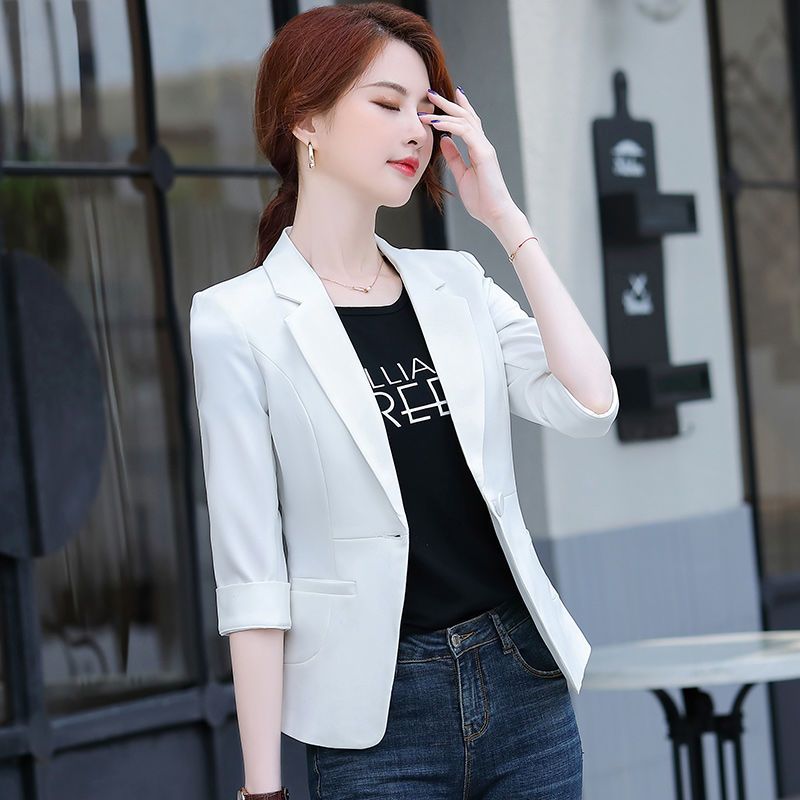 White suit jacket women's mid-sleeve three-quarter sleeves temperament French summer short Korean style fashion foreign style small suit