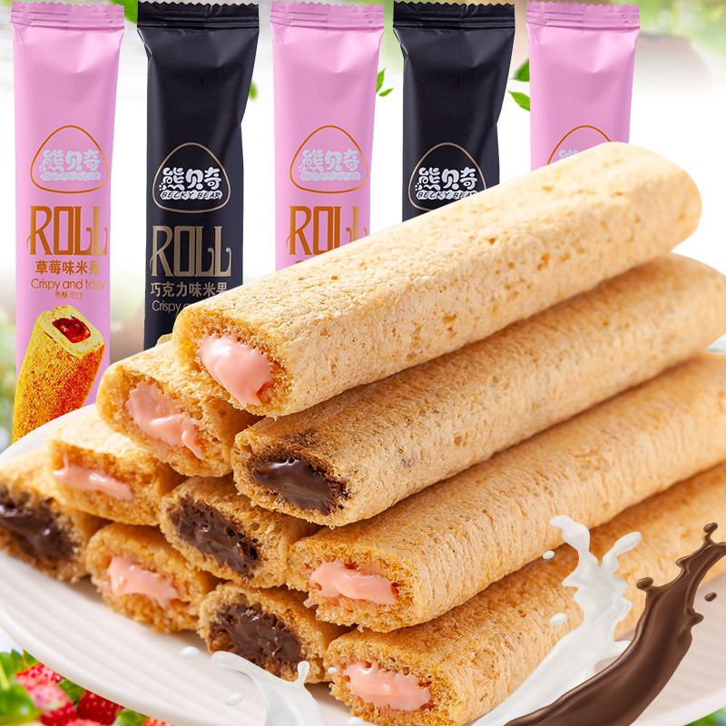 37705-【买一送一】台湾米饼草莓巧克力味夹心糙米果膨化休闲零食网红-详情图