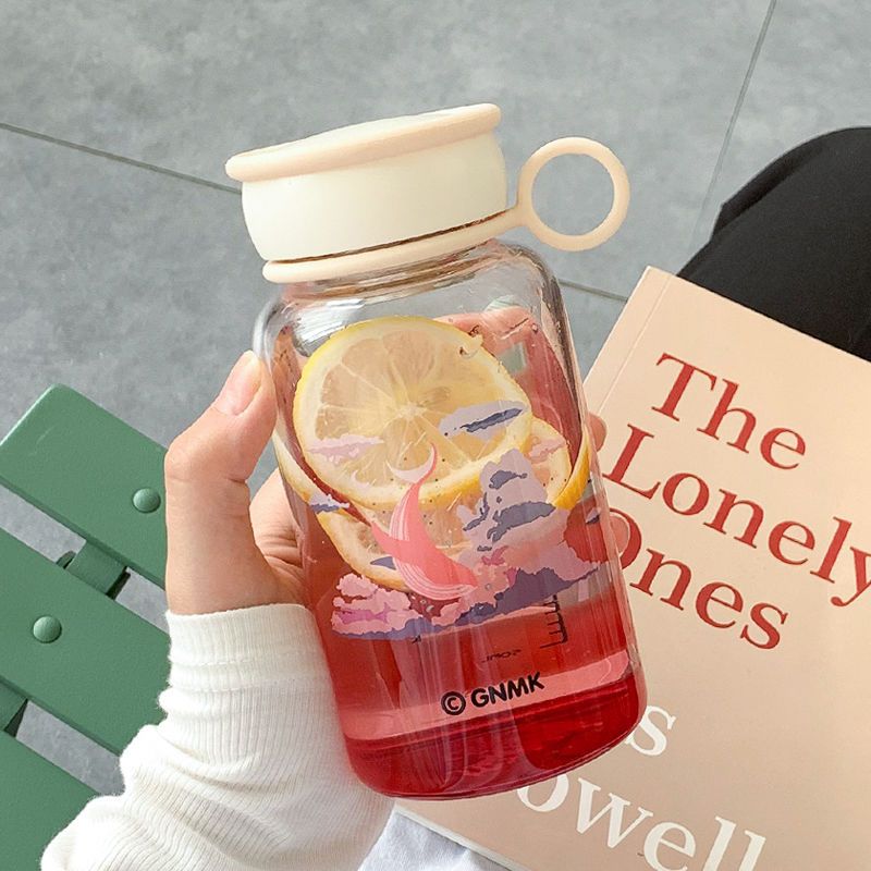 Net red water cup female Korean Version cute high beauty girl heart glass portable with scale student cup ins style