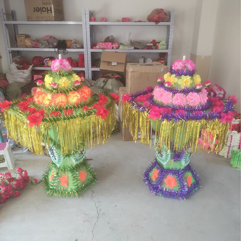 大花篮清明祭祀殡葬折叠布花篮1.6米高绿底死人灵前摆放花圈摆件