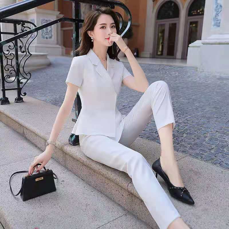 Short-sleeved business attire suit 2021 new style women's summer temperament hotel front desk work clothes beauty salon jewelry store work clothes