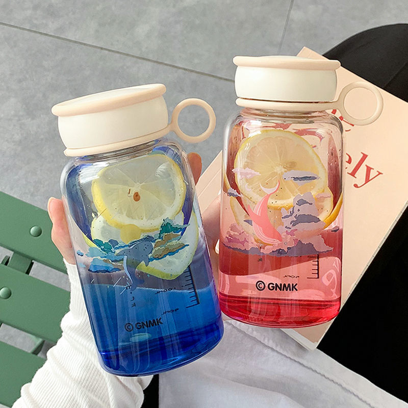 Net red water cup female Korean Version cute high beauty girl heart glass portable with scale student cup ins style