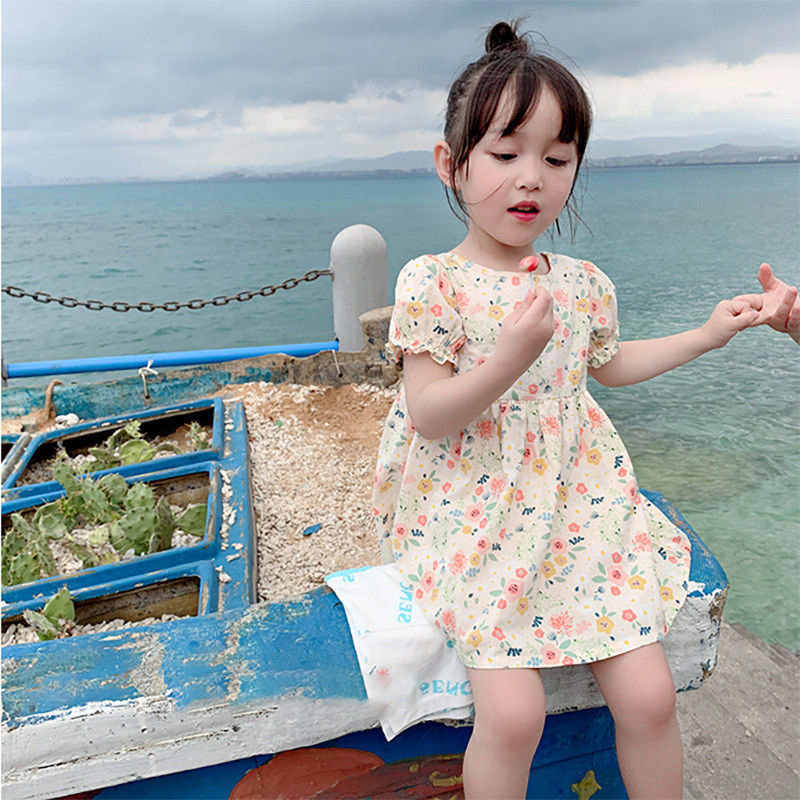 女童連衣裙夏季新款兒童碎花短袖公主裙子薄款純棉田園風洋氣夏裝