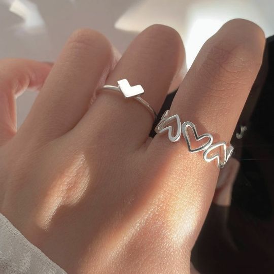 Hollow love ring, open ring for women, niche design, ins trendy cold style, personalized fashion ring for women's index finger