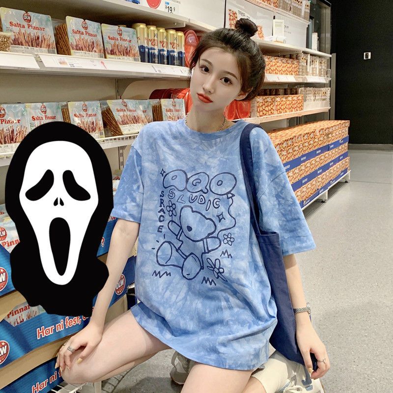 Bear short-sleeved T-shirt women's summer  new design sense niche bottoms missing loose tops ins tide