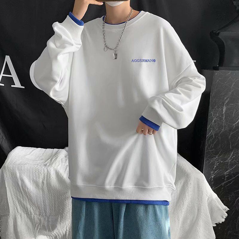 88606-春秋新款潮流纯棉白色百搭宽松叠穿打底衫长袖T恤男士内搭上衣白t-详情图