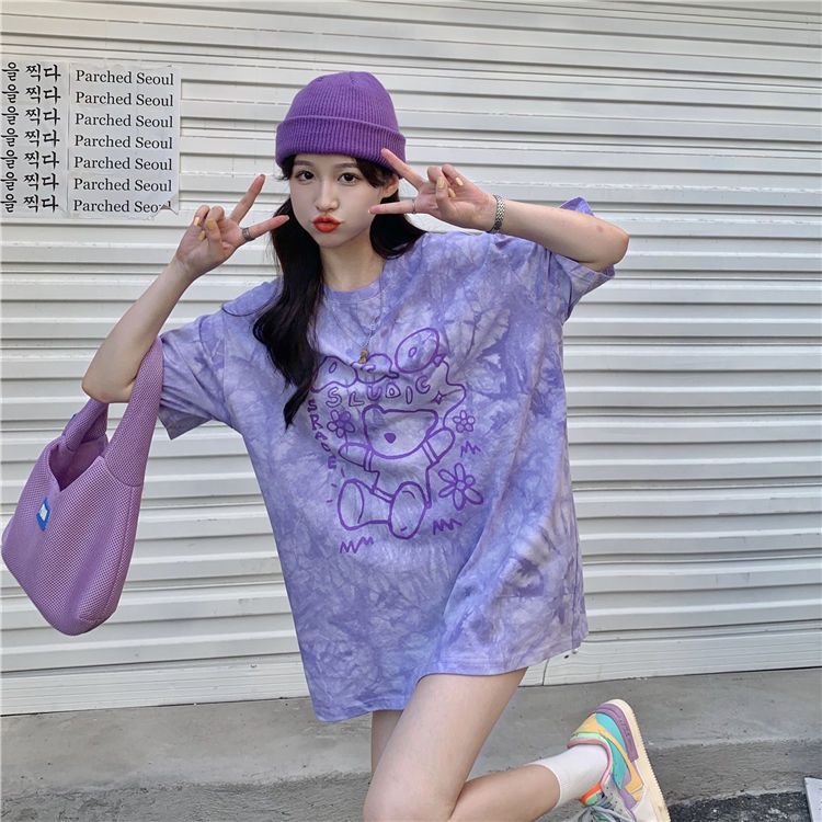 Bear short-sleeved T-shirt women's summer  new design sense niche bottoms missing loose tops ins tide