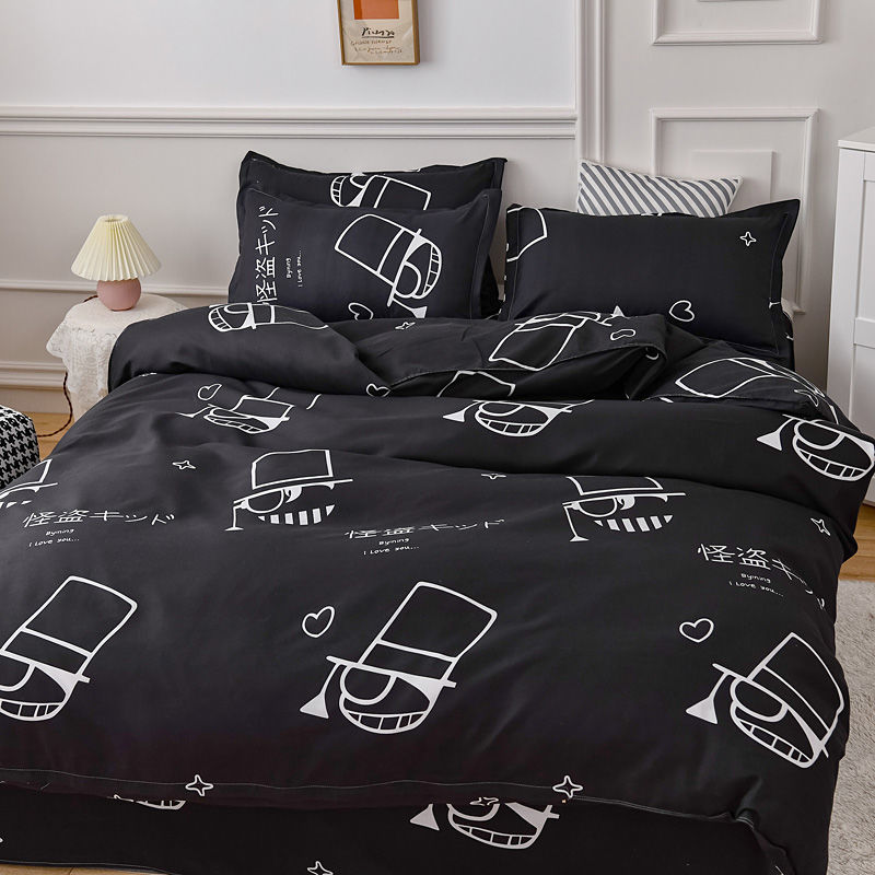 Nordic style boys' dormitory three piece ins style quilt cover bedding student single quilt cover four piece bed sheet set 4