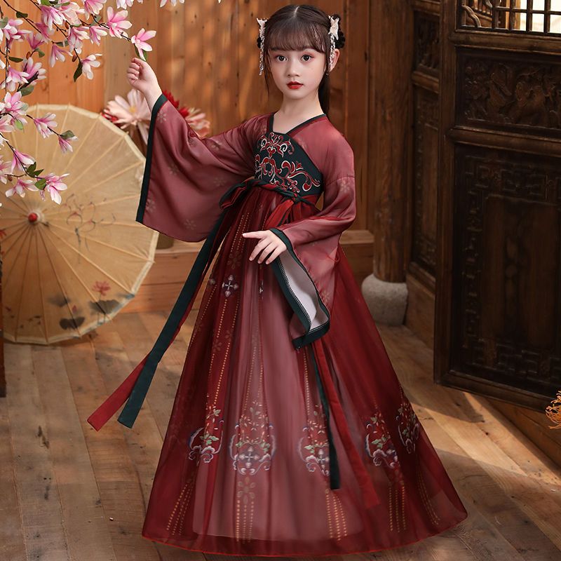 75640-儿童汉服女童春秋古装超仙中国风连衣裙学生古筝演出服樱花公主女-详情图