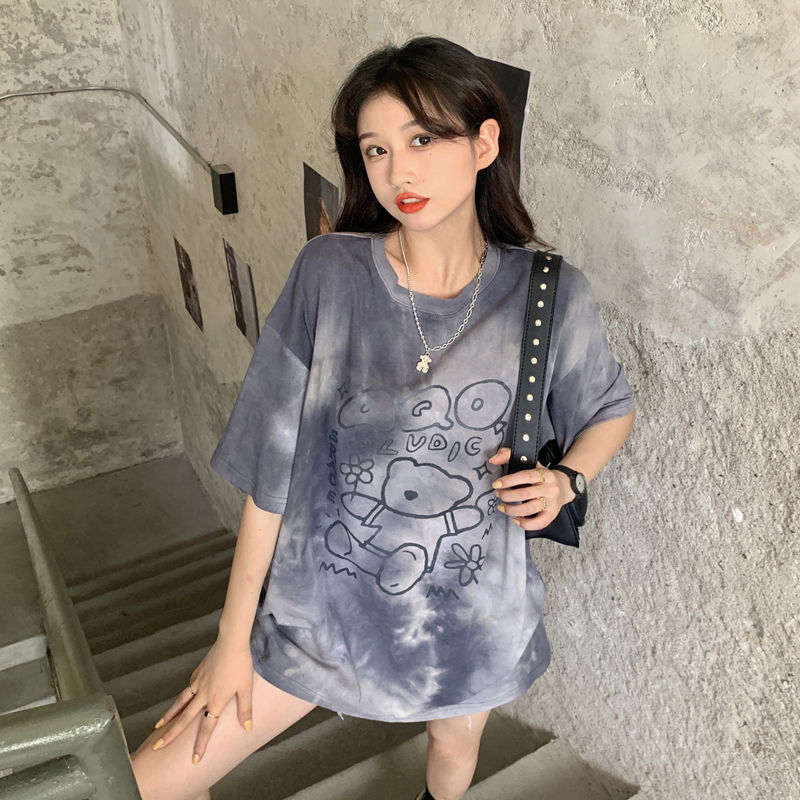 Bear short-sleeved T-shirt women's summer  new design sense niche bottoms missing loose tops ins tide