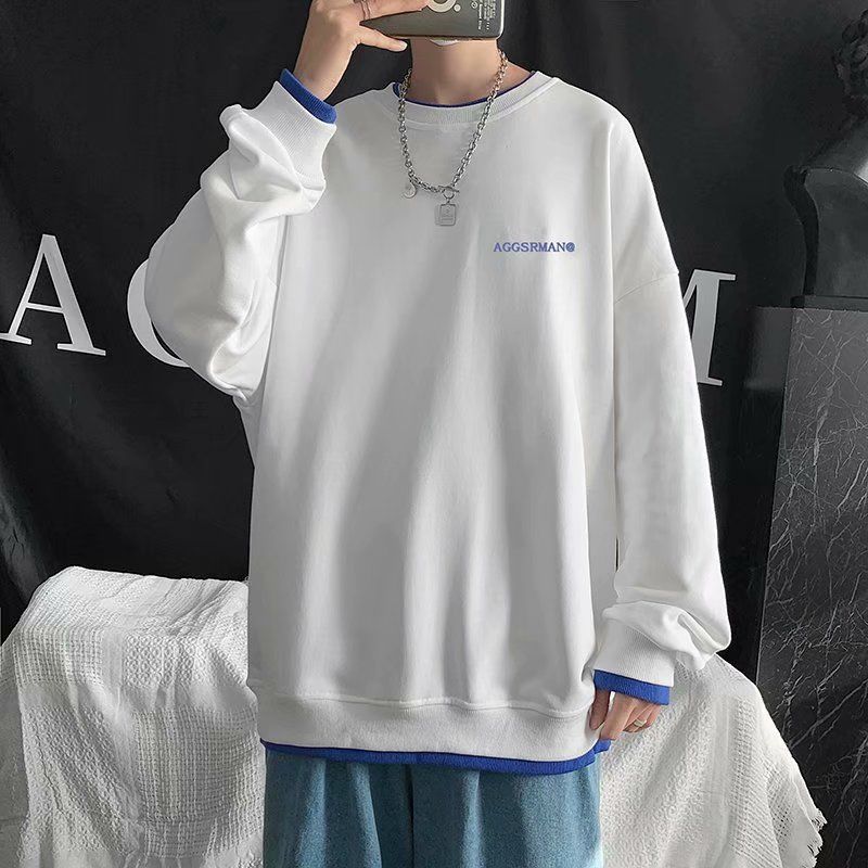 88606-春秋新款潮流纯棉白色百搭宽松叠穿打底衫长袖T恤男士内搭上衣白t-详情图