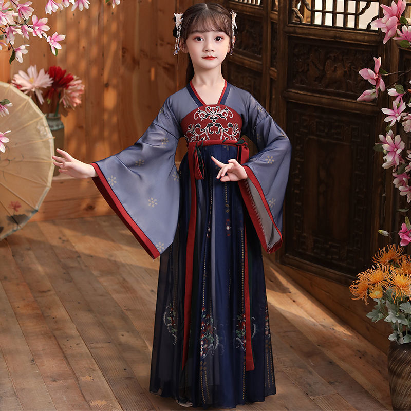 75640-儿童汉服女童春秋古装超仙中国风连衣裙学生古筝演出服樱花公主女-详情图