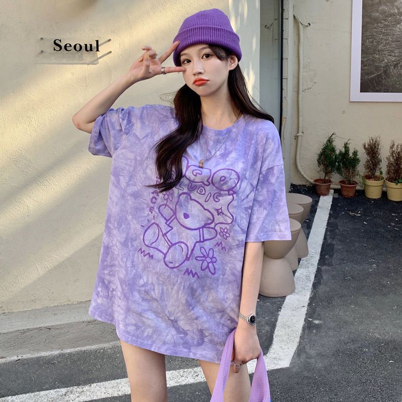 Bear short-sleeved T-shirt women's summer  new design sense niche bottoms missing loose tops ins tide