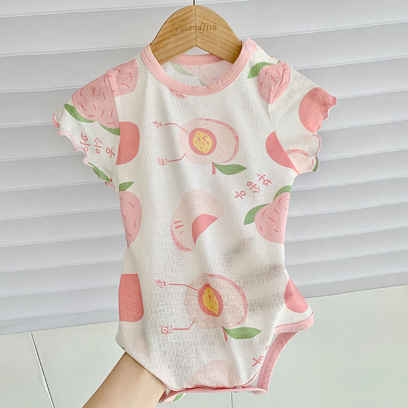 Girls' short sleeved triangle Khaki  new style pajamas newborn fart clothes summer baby baby baby crawling clothes