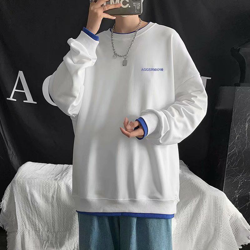 88606-春秋新款潮流纯棉白色百搭宽松叠穿打底衫长袖T恤男士内搭上衣白t-详情图
