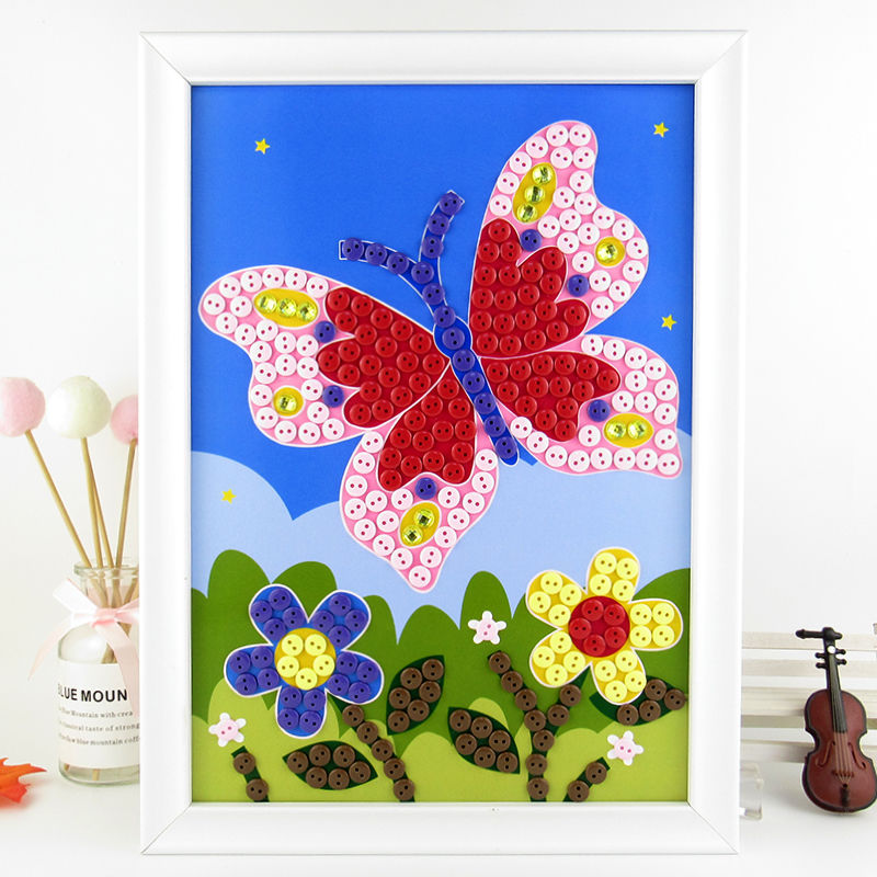 儿童创意纽扣粘贴画diy材料包幼儿园手工制作益智玩具扣子钻石画【3月