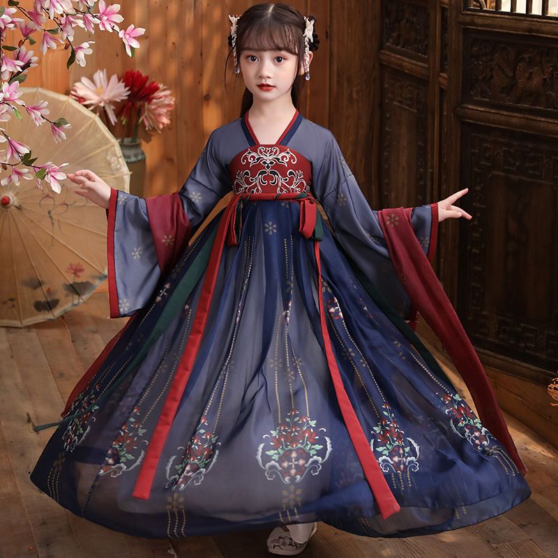 75640-儿童汉服女童春秋古装超仙中国风连衣裙学生古筝演出服樱花公主女-详情图