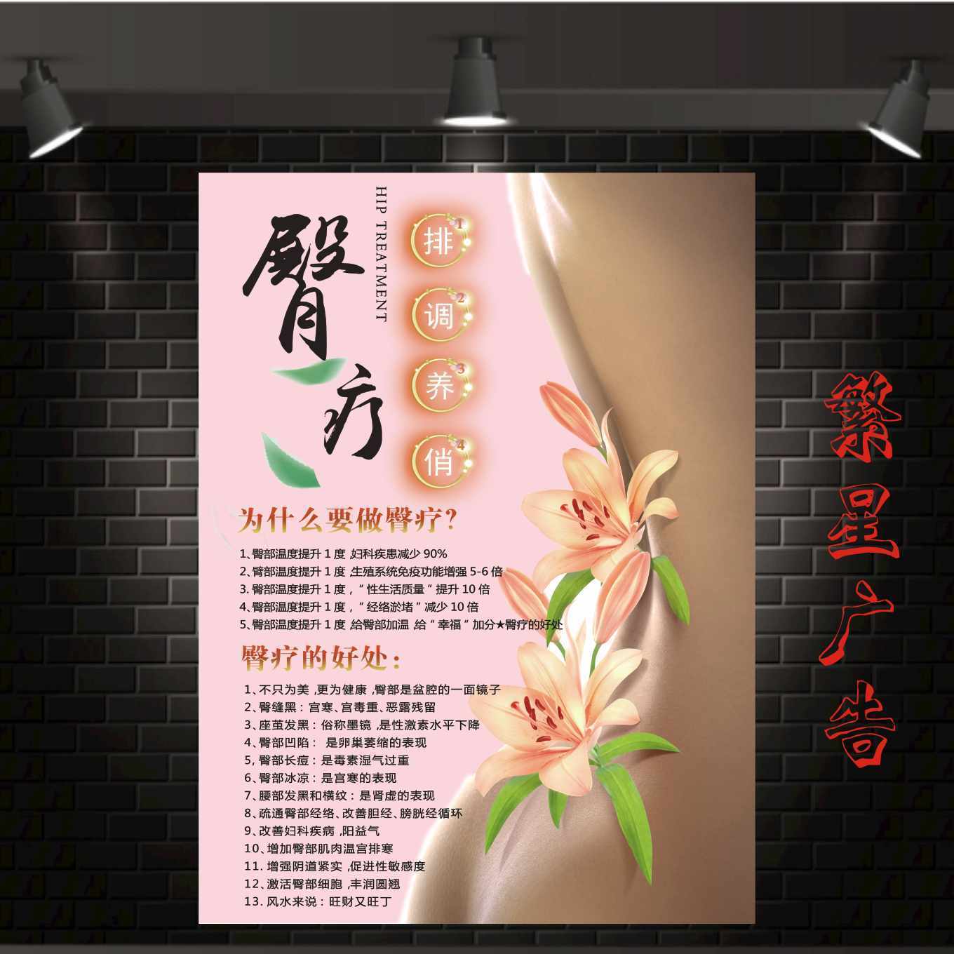 美容院做臀疗的好处海报宣传画中医养生臀部经络保养墙贴装饰画