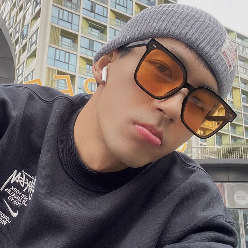 Korean version of night vision yellow sunglasses, fashionable Internet celebrity style, big face slimming polarized anti-UV sunglasses for men and women