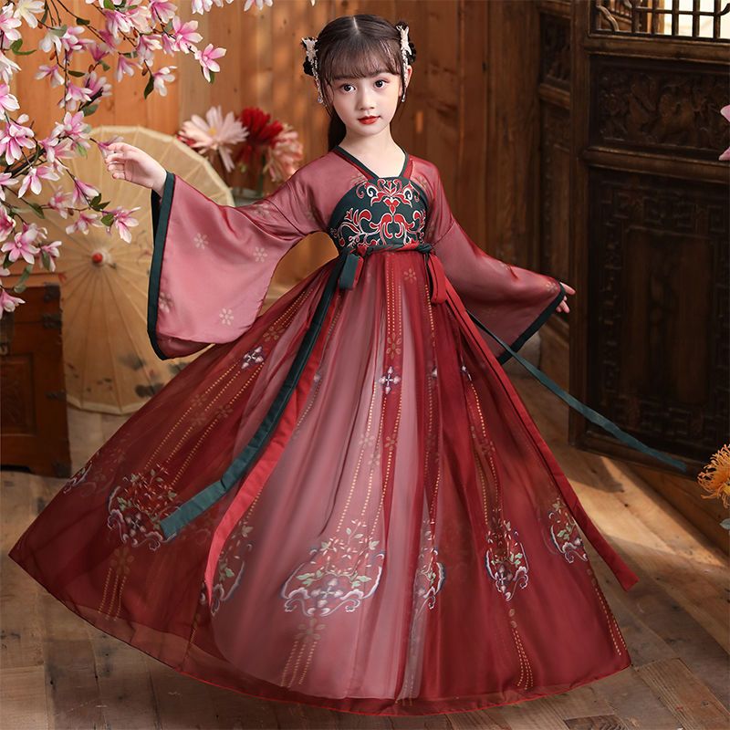 75640-儿童汉服女童春秋古装超仙中国风连衣裙学生古筝演出服樱花公主女-详情图