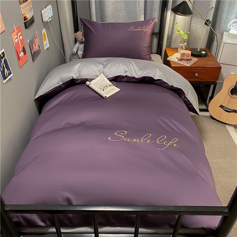 Student dormitory bed three-piece set washed cotton bed sheet quilt cover four-piece set summer spring and summer dormitory single bedding