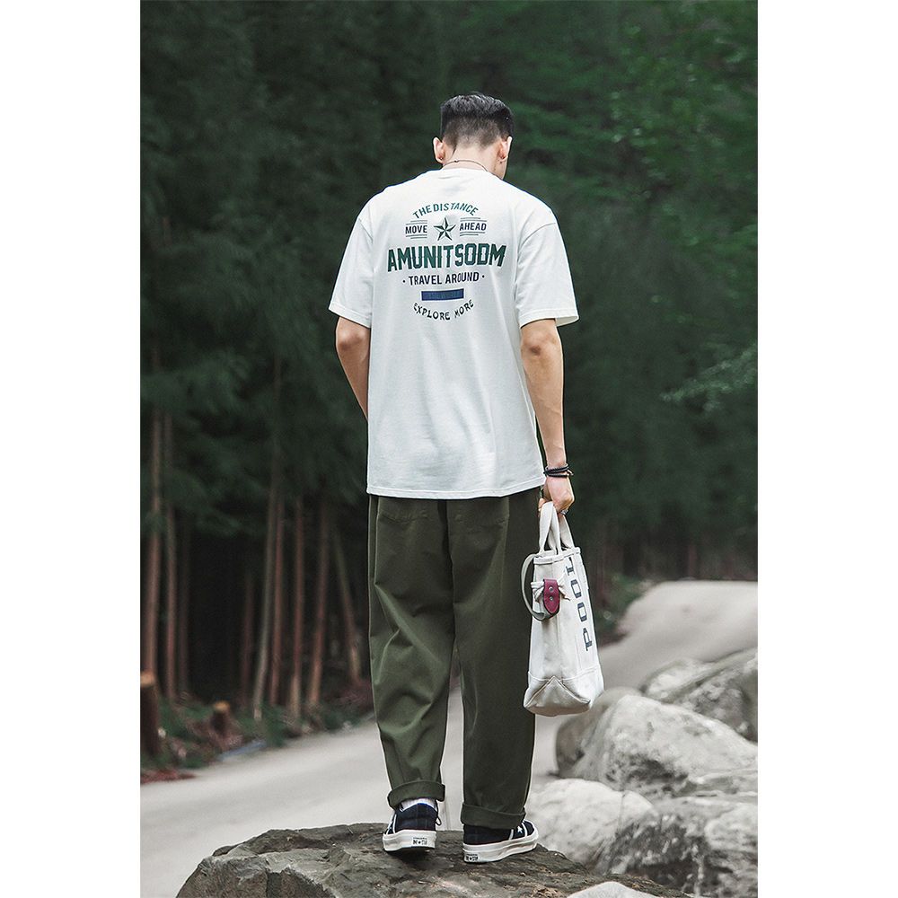 100%純棉夏款日系潮牌後背印花短袖T恤男街頭嘻哈半袖學生體恤衫