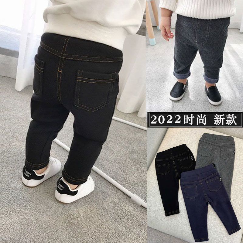寶寶加絨褲子2022春裝新款男女童褲子春秋外穿寶寶打底褲薄絨款