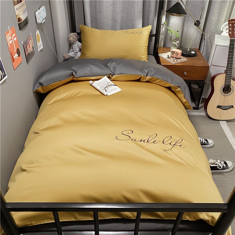 Student dormitory bed three-piece set washed cotton bed sheet quilt cover four-piece set summer spring and summer dormitory single bedding