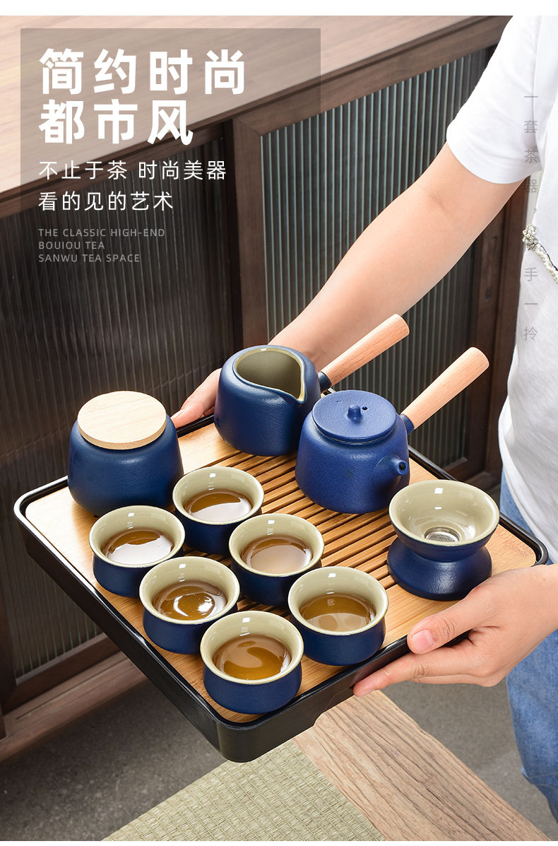 初石 茶具套装家用办公整套茶盘侧把壶提梁壶盖碗功夫茶具茶杯支持定制