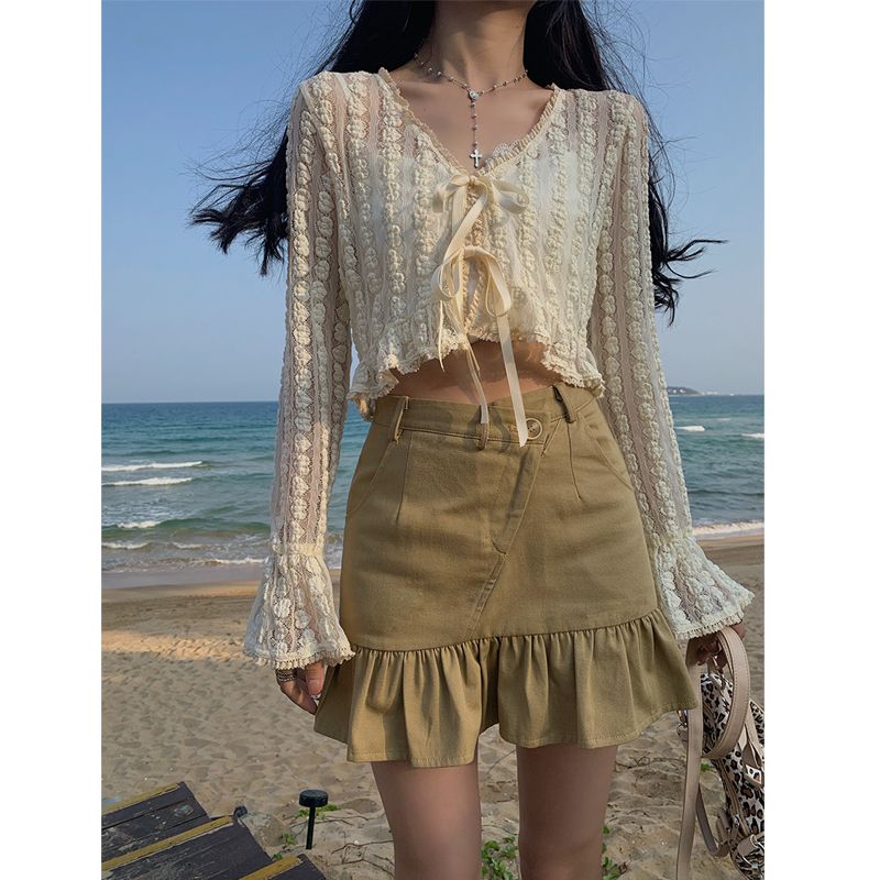 2023新款荷葉邊短裙女夏高腰顯瘦百搭a字半身裙魚尾裙高級感裙子