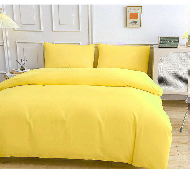 七维纯黄色四件套柠檬黄床单被套纯色净版三件套五行旺运床上用品