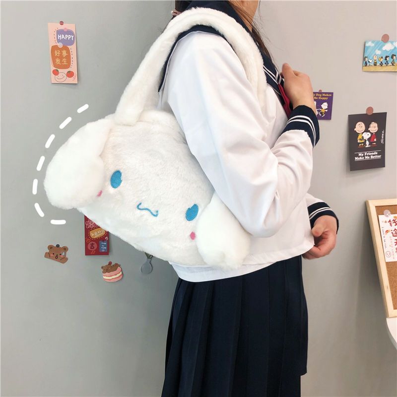 日系ins卡通玉桂狗手提包少女可愛JK毛絨斜挎包大耳狗單肩手拿包