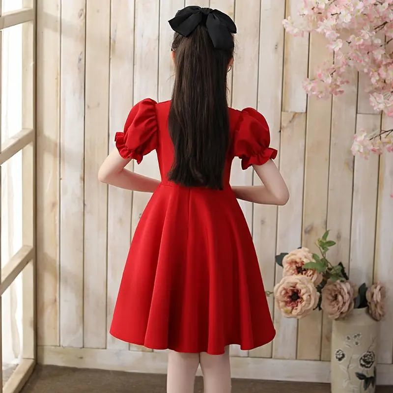 女童连衣裙夏装改良旗袍儿童唐装中国风红色复古演出服小女孩洋气