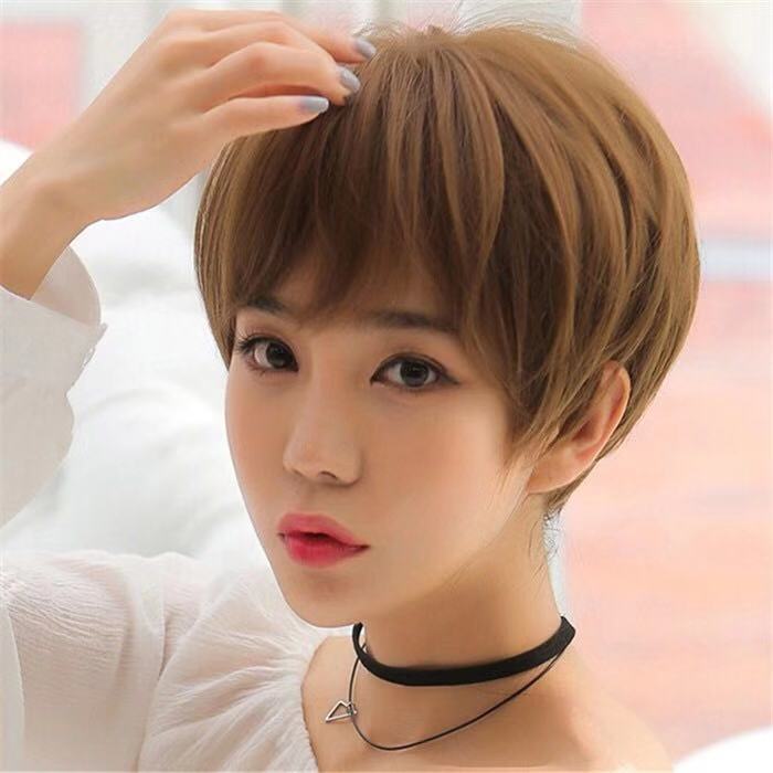 假发女短发全头逼真假头套圆脸时尚减龄网红学生头满头女短直发套