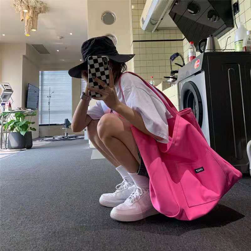 包包女2023新款潮單肩大容量韓版百搭帆布包學生日系大容量手提袋