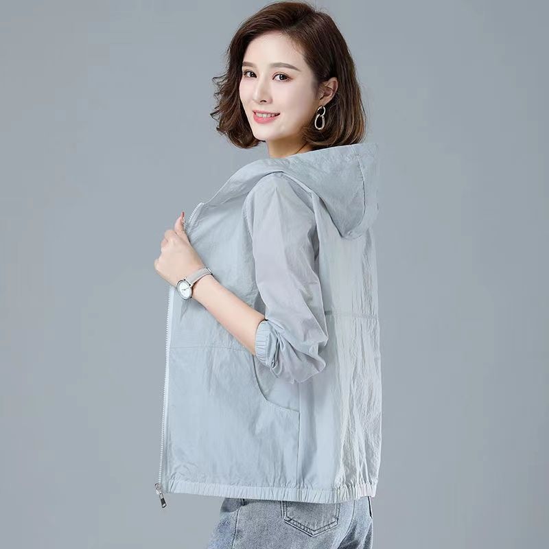 Sun protection clothing for middle-aged mothers,  new summer Korean style loose casual long-sleeved hooded sun protection clothing