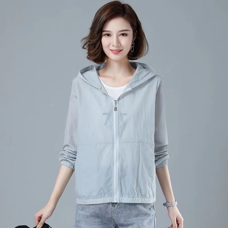 Sun protection clothing for middle-aged mothers,  new summer Korean style loose casual long-sleeved hooded sun protection clothing