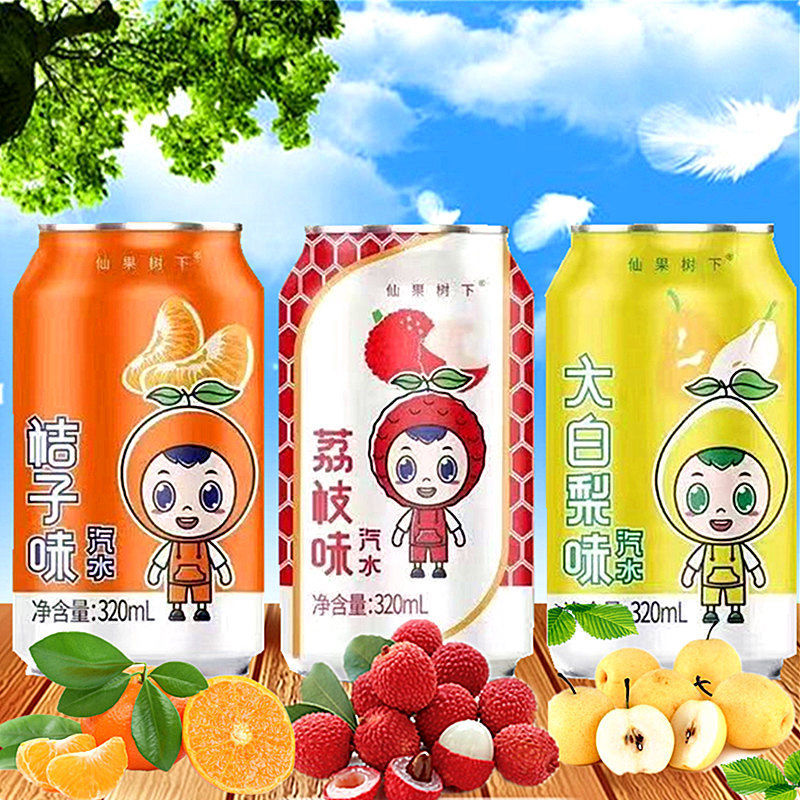 37774-仙果树下罐装碳酸饮料大白梨橘子味荔枝味听装汽水整箱批发320ml【6月15日发完】-详情图
