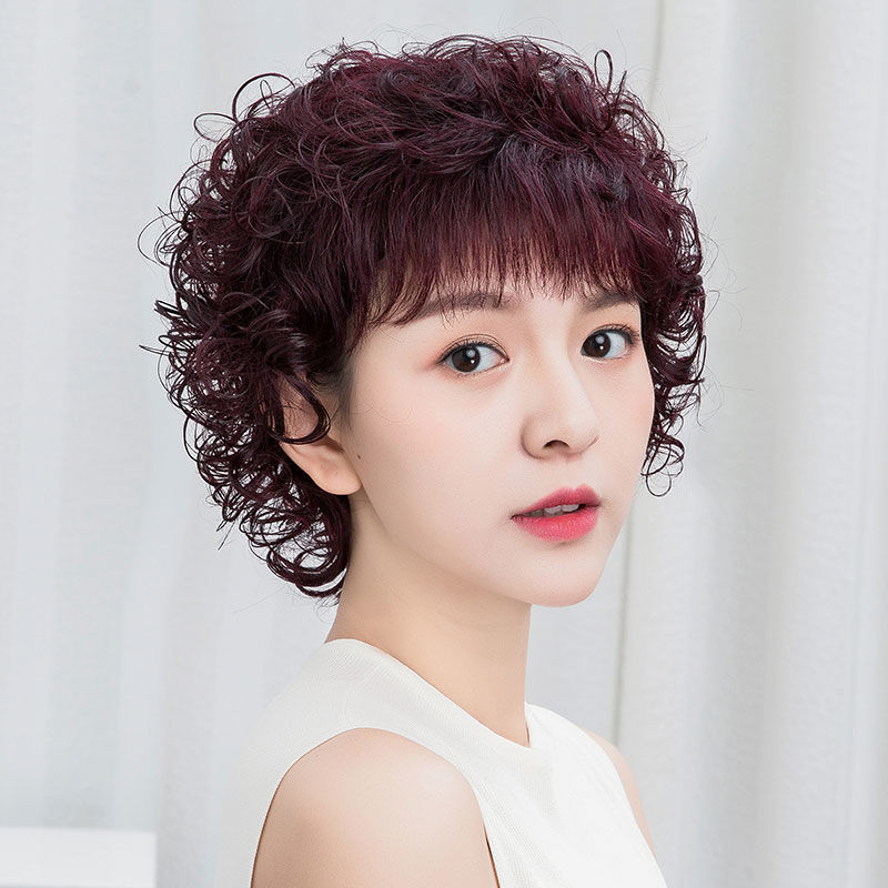 假发女短发全头套短卷发外翻妈妈发套中老年女士真人发丝时尚自然